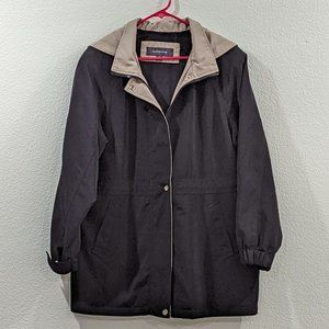 Liz Claiborne Black & Beige Lined Raincoat w/Removable Hood (LP)